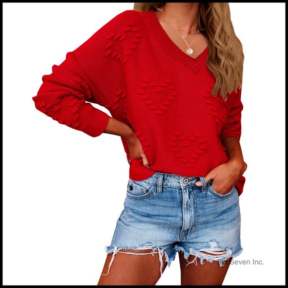 Sweaters - Oversized Crew Neck Pullover Sweater Loose Knit Y2K Chic Valentine Print